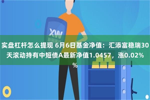 实盘杠杆怎么提现 6月6日基金净值：汇添富稳瑞30天滚动持有中短债A最新净值1.0457，涨0.02%